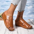 thumbnail image 1 of Wide Width Wedge Sandals for Women Orthopedic Peep Toe Hollow Slip On Slides Ladies Low Heel Comfy Cushioned Footbed Arch Support Slides Recovery Mules Casual Shoes for Outdoor Indoor Daily Wear, 1 of 5