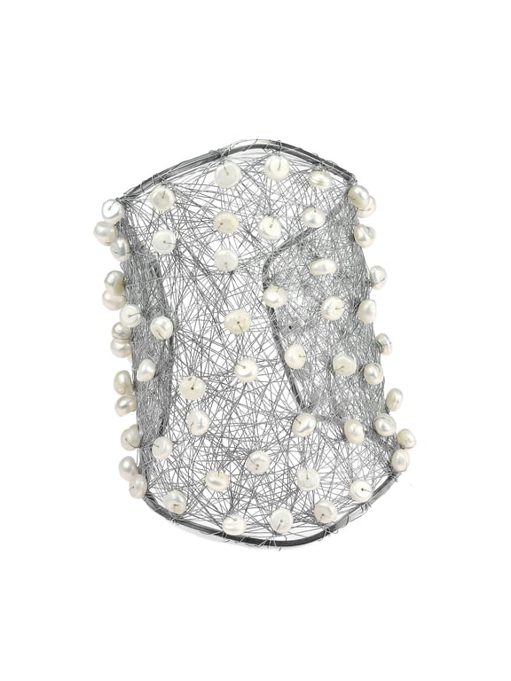 Wide Wire Works Freshwater White Pearl Mesh Cuff