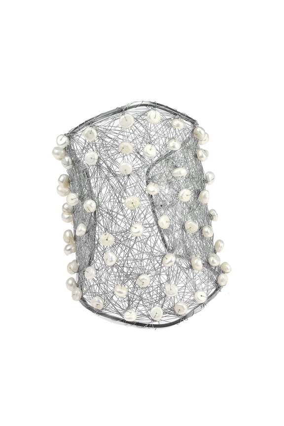 Wide Wire Works Freshwater White Pearl Mesh Cuff