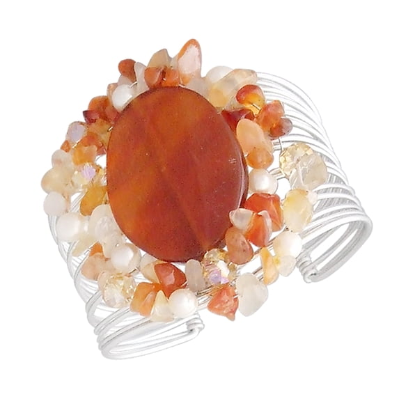 Wide Wrap Carnelian Oval Stone Boho Statement Cuff Bangle