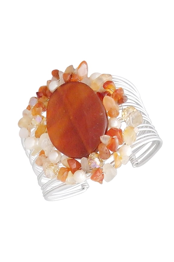 Wide Wrap Carnelian Oval Stone Boho Statement Cuff Bangle