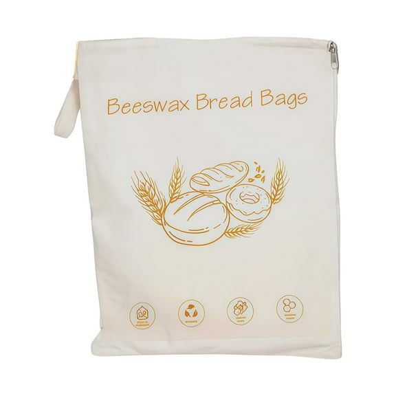 Wide Zipper Access Cotton & Beeswax Bread Bags For Reusable Natural Cotton Breads Bags Large Capacity & Portable For Bread