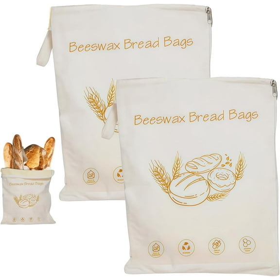 Wide Zipper Access Cotton & Beeswax Bread Bags for Sourdough, Reusable Beeswax Food Storage Bags with Zipper, Extra Large and Portable Cotton Food Storage Bag for Home Bakers to Keep Fresh