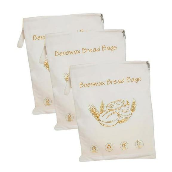 Wide Zipper Access Cotton & Beeswax Bread Bags for Sourdough,Reusable Beeswax Food Storage Bags with Zipper,Extra Large and Portable Cotton Food Storage Bag,for Bread, Fruits,Vegetable to Keep Fresh