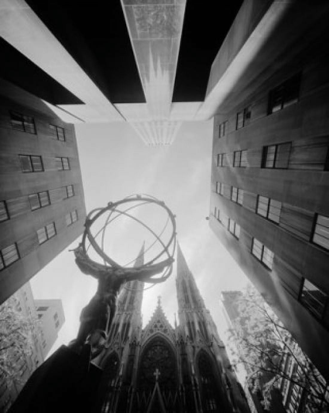 Wide angle view of Radio City and St Patricks Cathedral Canvas Art - (24 x 36)