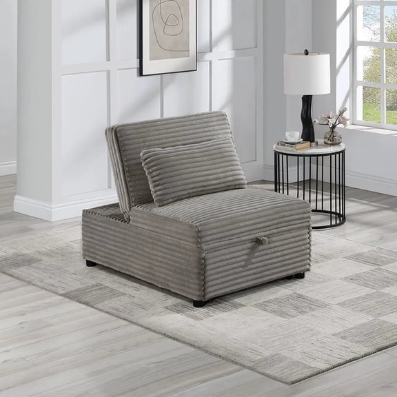Wide edge corduroy sofa bed, sofa chair with pull out bed with throw pillow, suitable for small apartment, guest room or any space that values versatility, gray