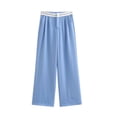 thumbnail image 1 of Wide-leg pants for women spring and summer high-waisted straight trousers contrasting color casual pants for women-Blue-M, 1 of 7