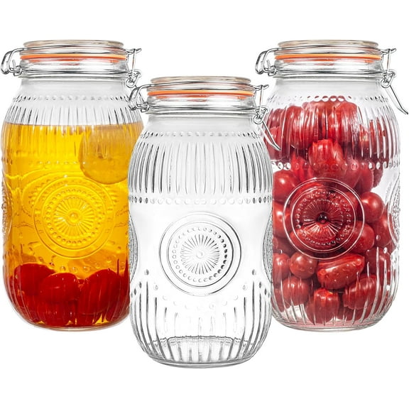 Wide-mouth vintage Mason jars with airtight lids, 32 oz., kitchen storage jars, suitable for coffee, sugar, beans, etc., 6-pack.