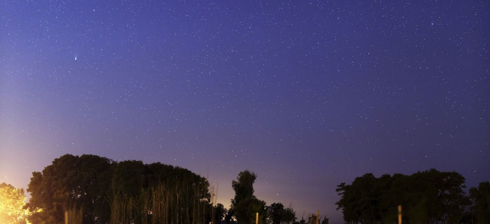 Wide panorama of Comet Panstarrs Mercedes Argentina Canvas Art - Luis ArgerichStocktrek Images (21 x 10)