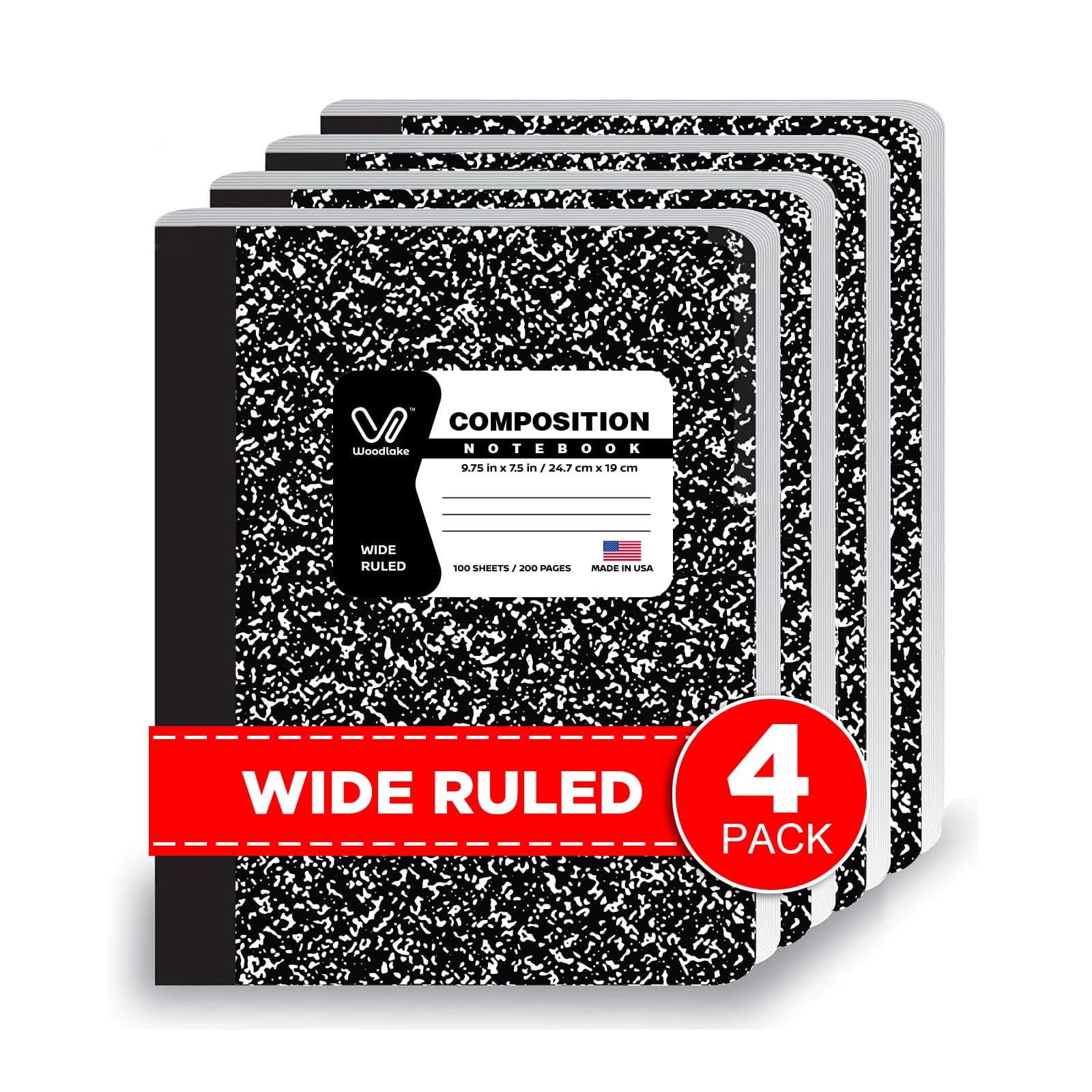 Wide ruled composition notebooks 4 pack, 100 sheets 200 pages each ...