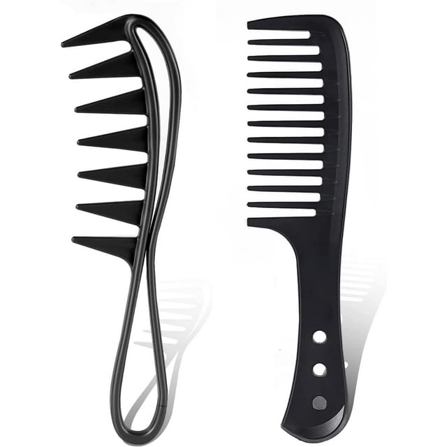 Wide tooth comb, 2 Packs Large Curl Comb for Long Wet and Curly wavy hair, Shark tooth wig combs For Men and Women, Heat Resistant & Anti-Static Styling Comb