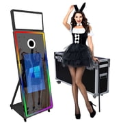 WideMeet 65in Magic Mirror Photo Booth with 32in Touch Screen Machine with Flight Case for Party