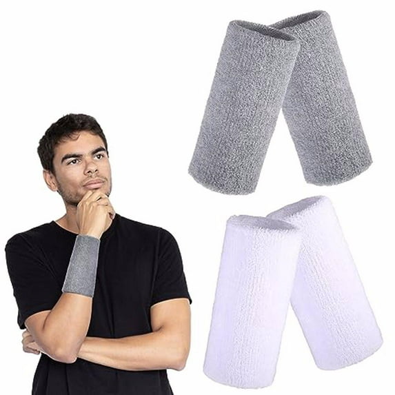 Widealiff 4x Breathable And Sweat-absorbing Wrist Sweatbands For Tennis Sports Sweat Band Wristband Gym Grey+White