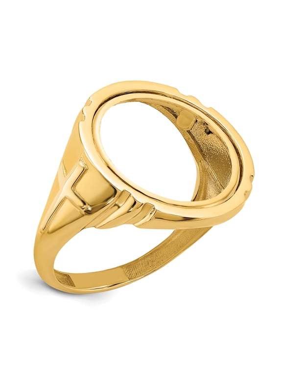 Wideband Distinguished Coin Jewelry 14k Men's Polished with Cross Sides 16.5mm Coin Bezel Ring