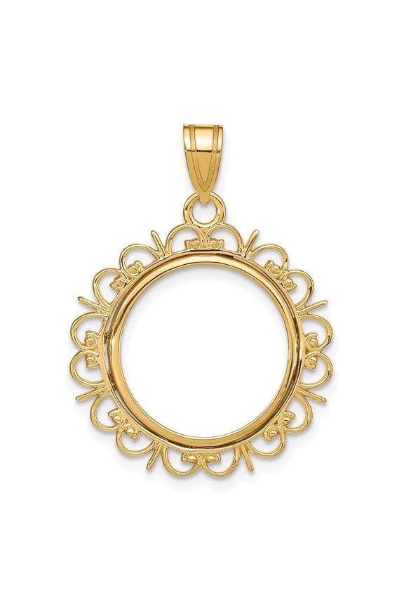 Wideband Distinguished Coin Jewelry 14k Polished Fancy 16.5mm Prong Coin Bezel Pendant