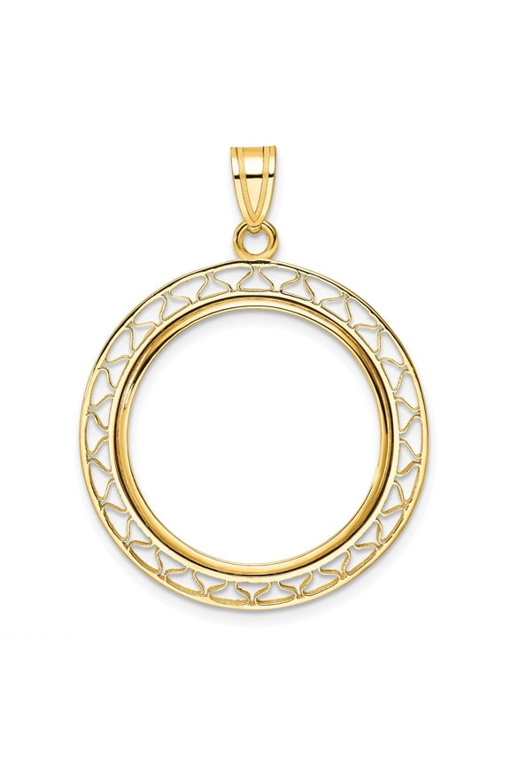 Wideband Distinguished Coin Jewelry 14k Polished Fancy Wire 22.0mm Prong Coin Bezel Pendant