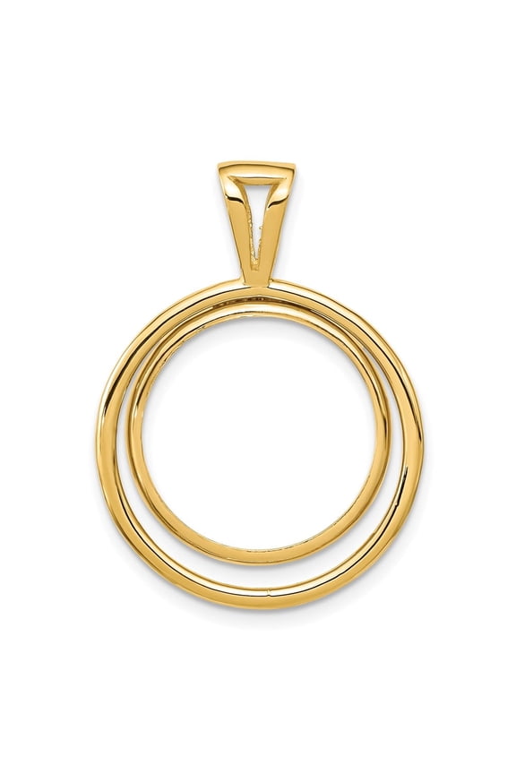 Wideband Distinguished Coin Jewelry 14k Polished Offset Double Circle 17.8mm Prong Coin Bezel Pendant