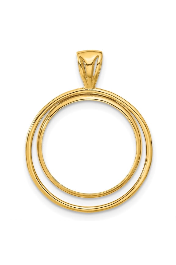Wideband Distinguished Coin Jewelry 14k Polished Offset Double Circle 21.6mm Prong Coin Bezel Pendant