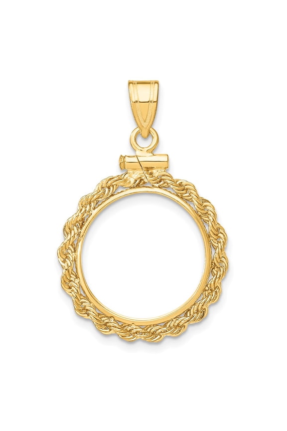 Wideband Distinguished Coin Jewelry 14k Polished Rope 16.0mm x 1.35mm Screw Top Coin Bezel Pendant