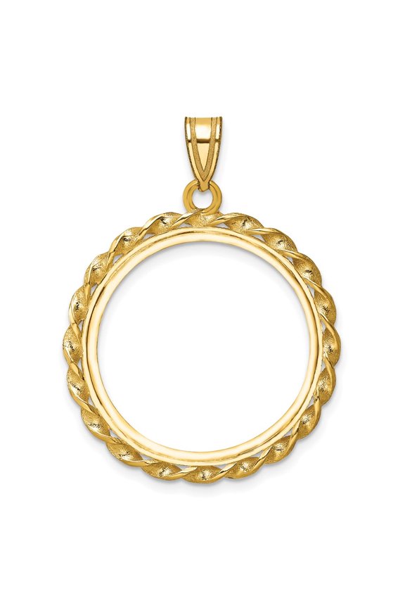 Wideband Distinguished Coin Jewelry 14k Polished Wide Twisted Wire 22.0mm Prong Coin Bezel Pendant