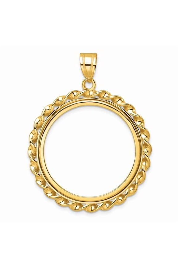 Wideband Distinguished Coin Jewelry 14k Polished Wide Twisted Wire 27.0mm Prong Coin Bezel Pendant