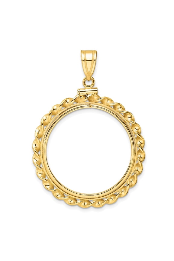 Wideband Distinguished Coin Jewelry 14k Polished Wide Twisted Wire 27.0mm x 2.35mm Screw Top Coin Bezel Pendant