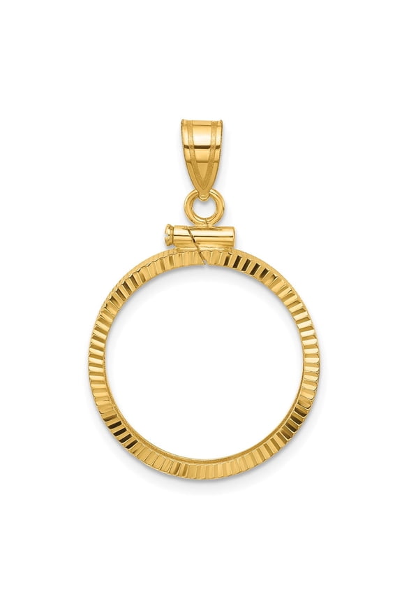Wideband Distinguished Coin Jewelry 14k Polished and Diamond-cut 20.1mm x 2.1mm Screw Top Coin Bezel Pendant