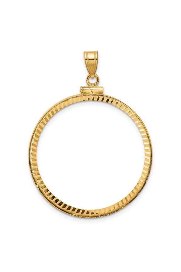 Wideband Distinguished Coin Jewelry 14k Polished and Diamond-cut 32.7mm x 3.00mm Screw Top Coin Bezel Pendant