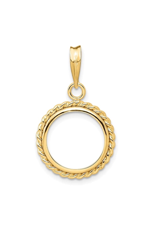 Wideband Distinguished Coin Jewelry 14k Polished with Twisted Wire 14.0mm Prong Coin Bezel Pendant