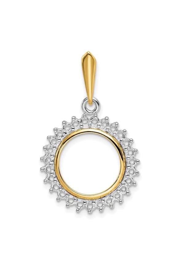 Wideband Distinguished Coin Jewelry 14k Two-tone Polished Diamond Circle 14.0mm Prong Coin Bezel Pendant Mounting