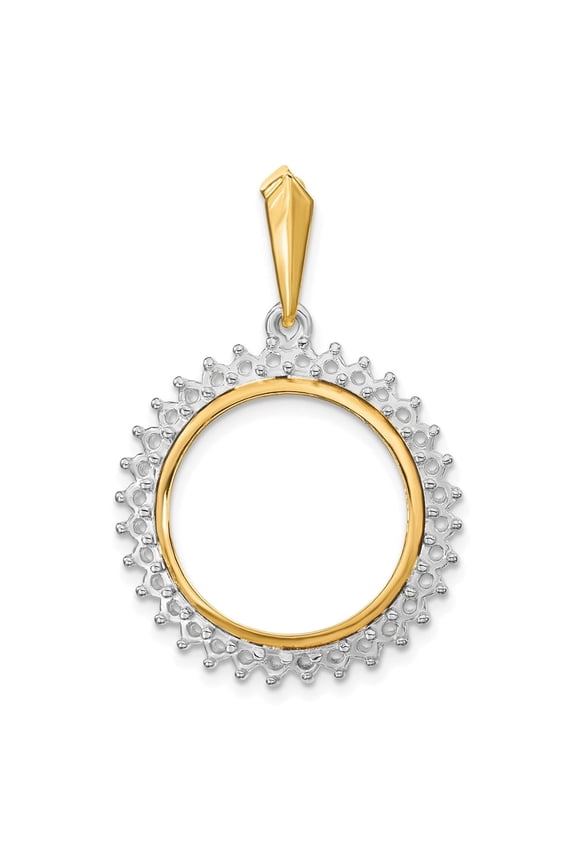 Wideband Distinguished Coin Jewelry 14k Two-tone Polished Diamond Circle 17.8mm Prong Coin Bezel Pendant Mounting
