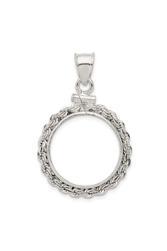 Wideband  Distinguished Coin Jewelry Sterling Silver Polished Rope 19.1 x 1.5mm $0.01 Screw Top Coin Bezel Pendant