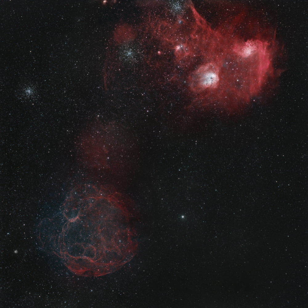 Widefield view of of Simeis 147 the Flaming Star Nebula and the Tadpole Nebula Canvas Art - Rolf GeissingerStocktrek Images (28 x 28)