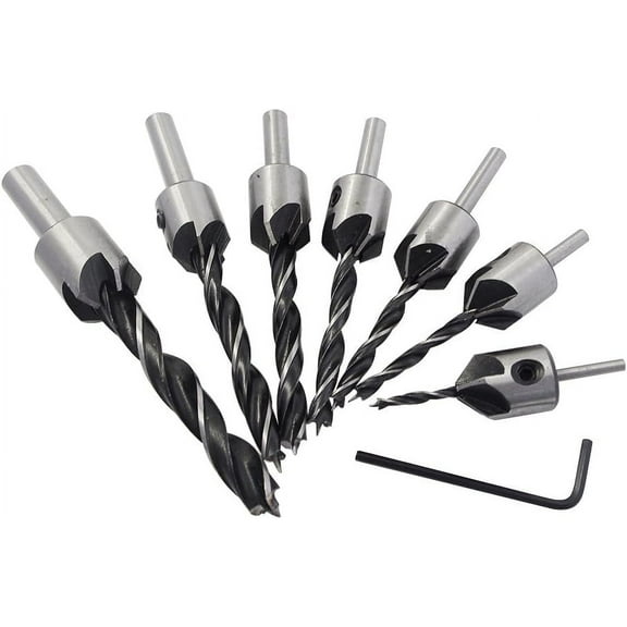Widely Used for Materials, Adjustable Carpentry Reamer Countersink Drill Bit for High Hardness, 7 PCS, Three-Pointed Bit & Five-Flutes Chamfering Design