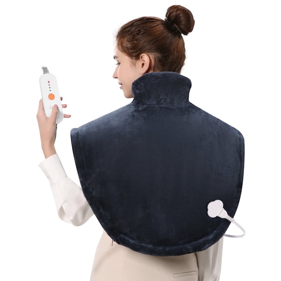 Widen Heating Pad for Shoulder & Back with 4 Heating Levels, 2H Auto-off, for Neck, Back Stress Relief, 25" x 26", Dark Blue