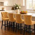 thumbnail image 1 of Widened Counter Height Bar Stools Set of 4, Yellow Wood Bar Stools for Kitchen Island, Modern Barstools with Backs, Sillas para Barra de Cocina, Velvet Counter Height Chairs (Gold, 4Pcs), 1 of 4