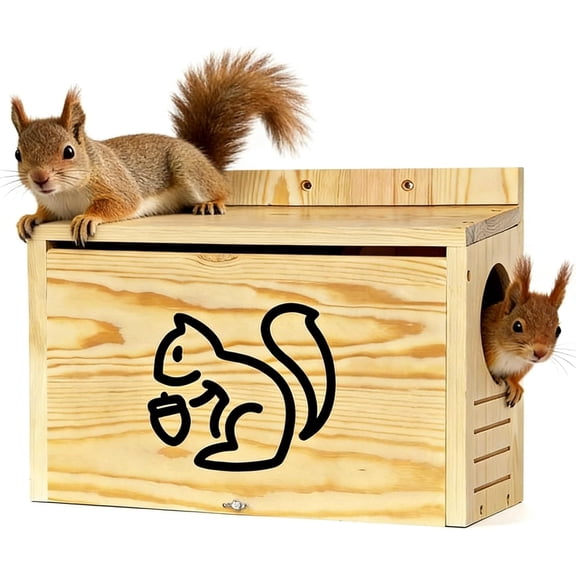 Widened Large Wooden Squirrel House Outdoor with External Platform & Porch, Squirrel Nesting Box, Squirrel Boxes for Outside, Chipmunk Houses, Easy Assembly