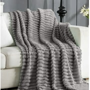 Wider Striped 380gsm Thick Green Throw Blanket for Couch Super Soft Cozy Blankets for Women Fuzzy Fleece White Blanket for Bed Sofa 50x60