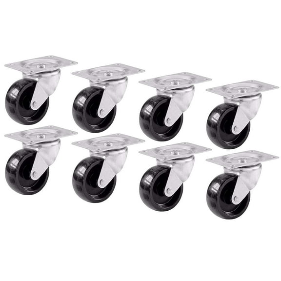 Widesakll 8 Pieces 2" inch Swivel Caster Wheels Hard Rubber Base with Top Plate & Bearing Set