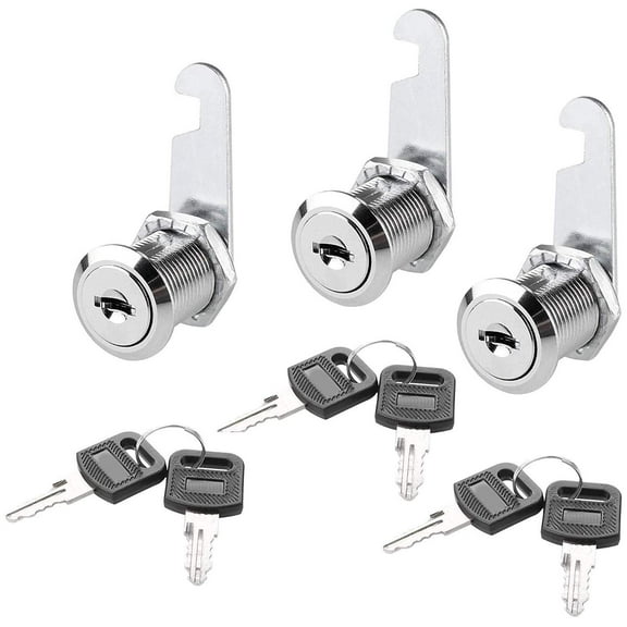 Wideskall 1/2" inch Drawer & Cabinet Keyed Different Cam Lock Chrome Finished with 2 Keys Pack of 3
