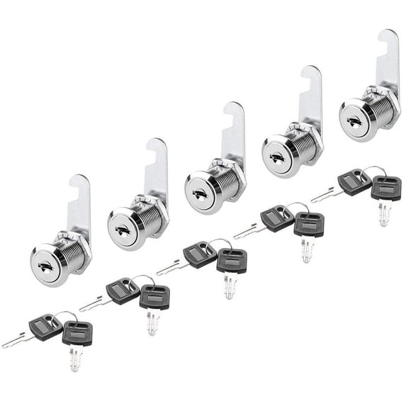 Wideskall 1/2" inch Drawer & Cabinet Keyed Different Cam Lock Chrome Finished with 2 Keys Pack of 5