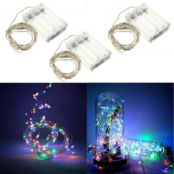 Wideskall 10 FT 30 Multi-Color LED String Table Christmas Tree Lights Decor Battery Power Pack of 3