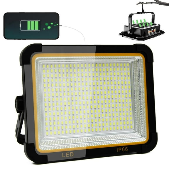 Wideskall 100W Portable Rechargable Solar Panel LED Work Light with 3 Brightness Level, 10000LM 8400mAh IP66 Waterproof Outdoor Flood Light