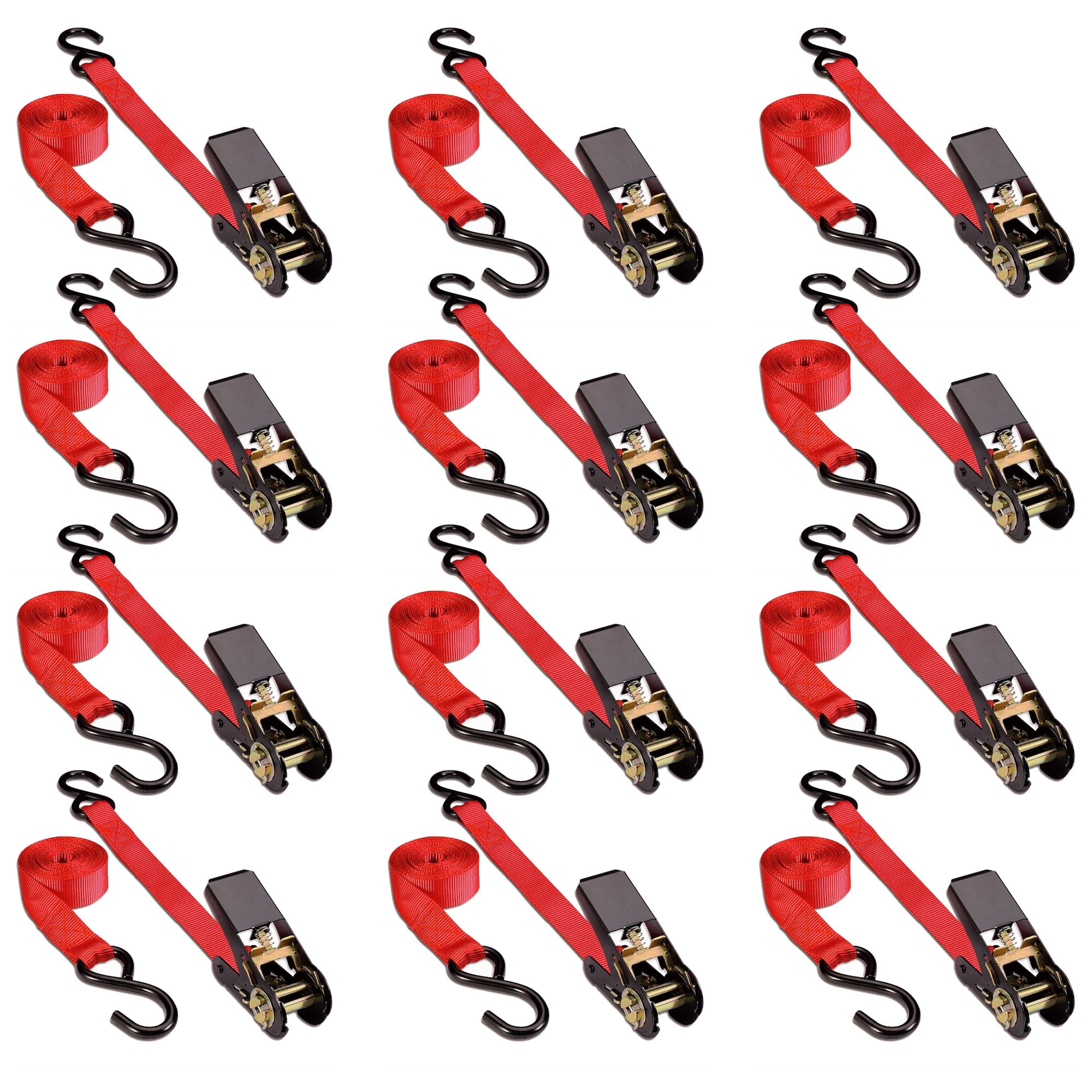 Wideskall 12 Pack 15 FT Heavy Duty 1" Ratchet Tie Down Strap 500 Lbs