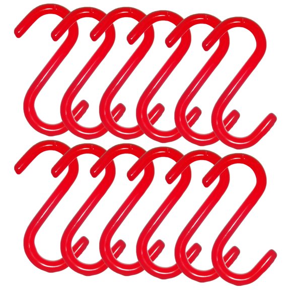 Wideskall 12 Pieces 3" inch Red Vinyl Coated S Shaped Hooks for Hanging Kitchen Rack