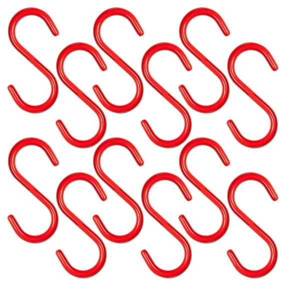 Wideskall 12 Pieces 4" inch Red Vinyl Coated S Shaped Hooks for Hanging Kitchen Rack