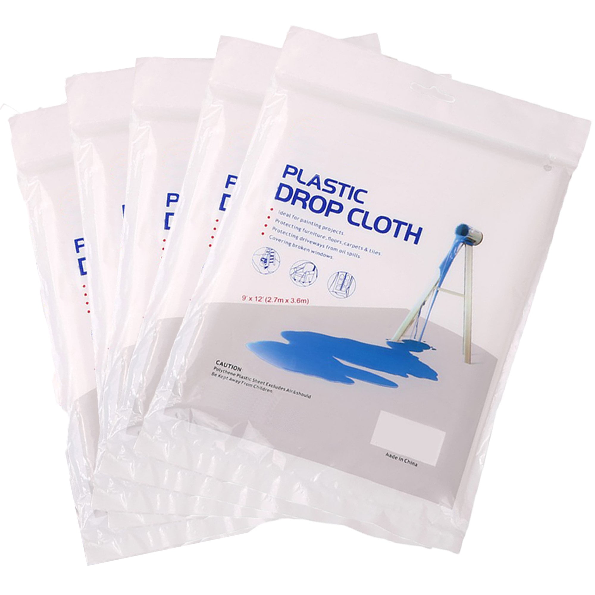 Reusable Drop Slips Wideskall 12' x 9' Feet All Purpose Clear Plastic Drop Cloth .28 mil ...