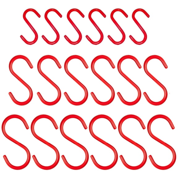 Wideskall 18 Pieces Red Vinyl Coated S Shaped Hooks Set for Hanging Kitchen Rack 3" inch + 4" inch + 5" inch