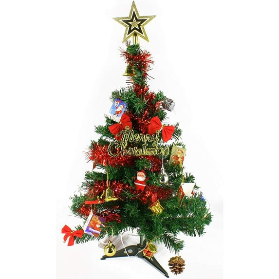 Wideskall 2 Feet Tabletop Artificial Mini Green Christmas Pine Tree with 30 Multi-Color LED Lights & Ornaments
