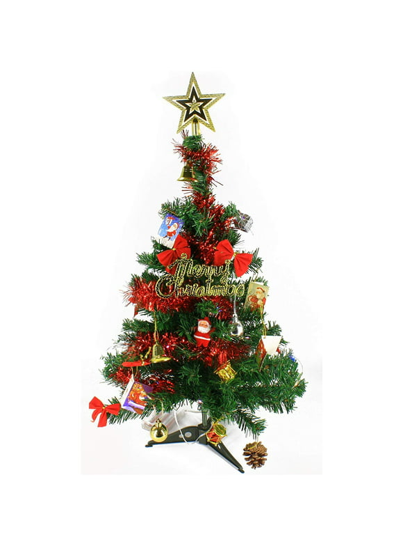 Wideskall 2 Feet Tabletop Artificial Mini Green Christmas Pine Tree with 30 Multi-Color LED Lights & Ornaments
